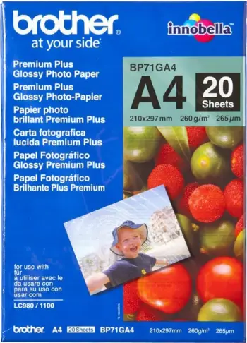 Letër për printer Brother Premium Glossy BP71GA4, 20 fleta, A4, 260g