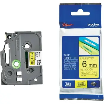 Label Brother TZ-S611 Laminated Label Tape Original / 6mm x 8m Extra Strength Adhesive – Zezë / Verdhë
