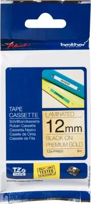 Shirit i laminuar Brother, 12 mm, i zi / argjendtë