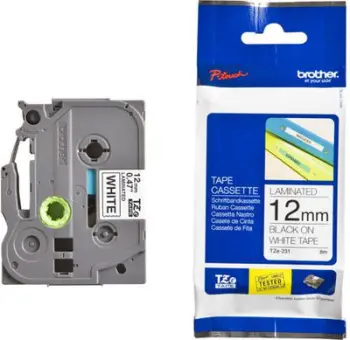 Kasetë shirit etiketimi, Brother, TZe-N231, 12 mm, jo i laminuar, e zezë në të bardhë