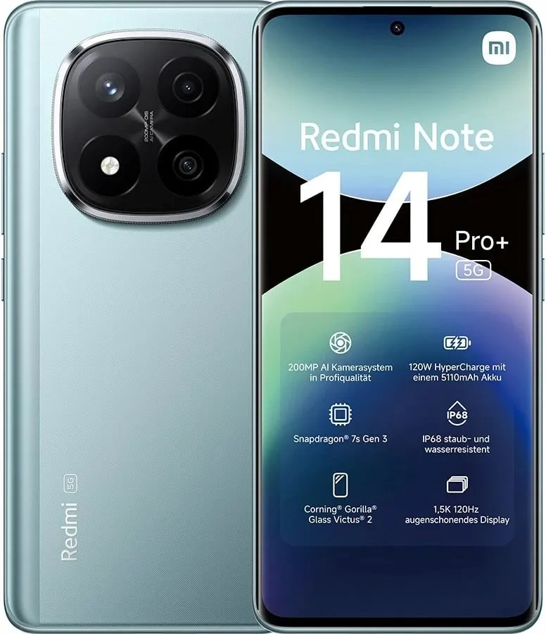 Celular Xiaomi Redmi Note 14 Pro+, 6.67", 8+256GB, 5G, i kaltër - 1