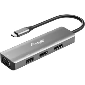 Adapter USB-C Equip 133485, HDMI/DisplayPort/VGA/USB, 4K, i zi/argjendtë