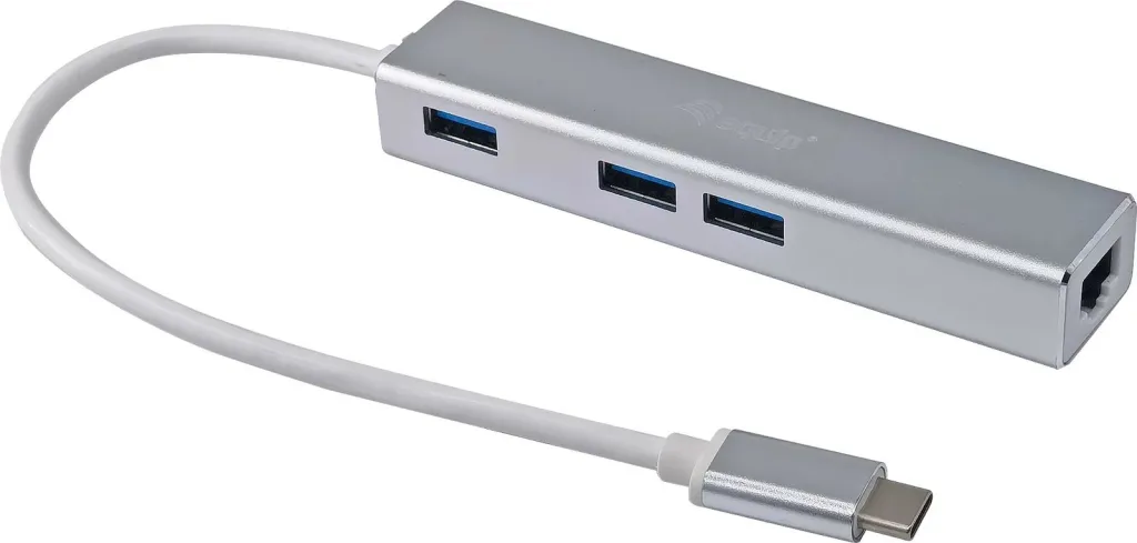 USB-C hub Equip 133481, 3 porte USB 3.0, Gigabit Ethernet, alumini, silver - 1