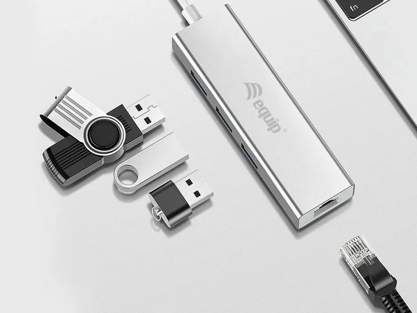 USB-C hub Equip 133481, 3 porte USB 3.0, Gigabit Ethernet, alumini, silver - 5