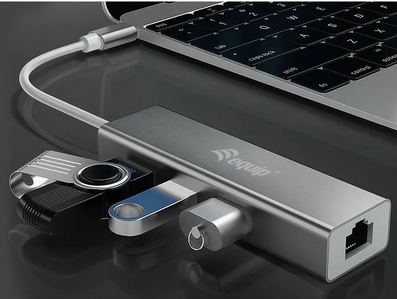 USB-C hub Equip 133481, 3 porte USB 3.0, Gigabit Ethernet, alumini, silver - 6