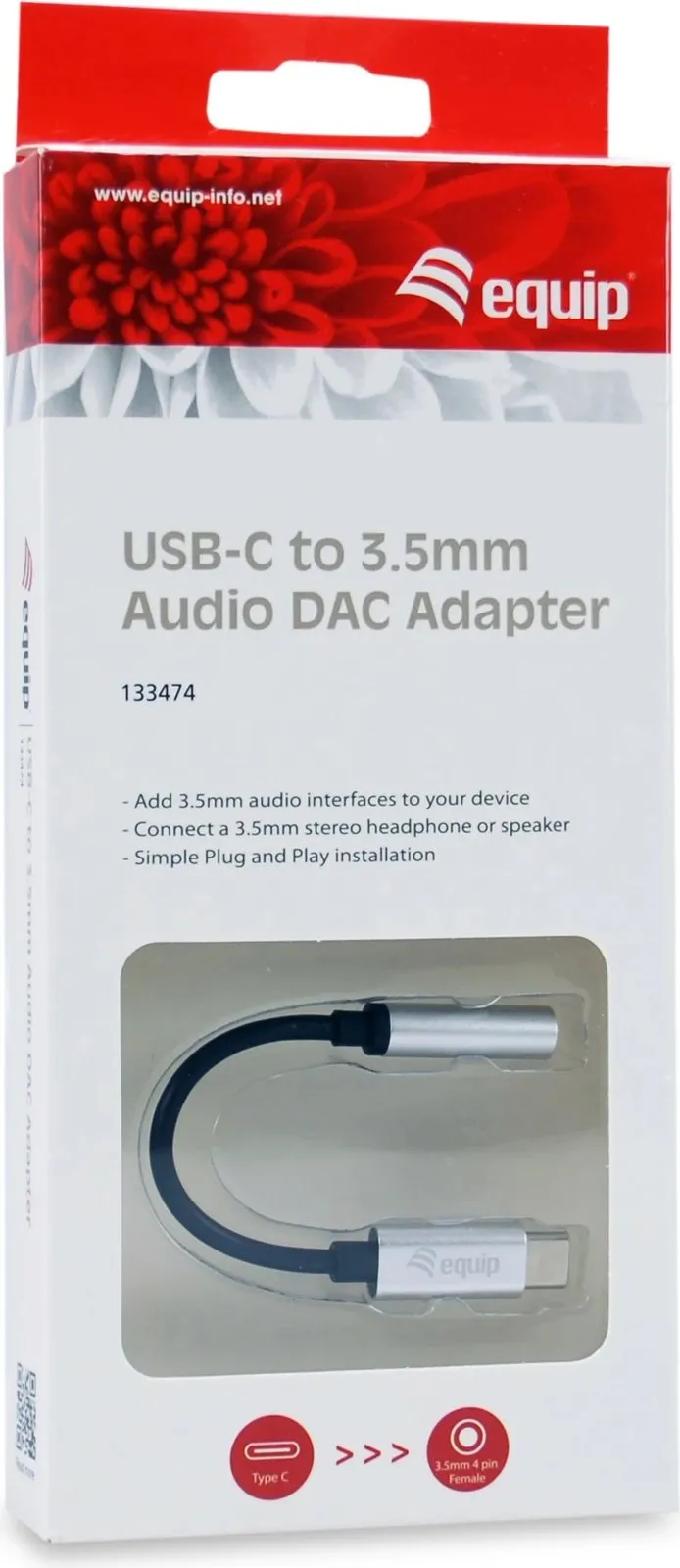 Adapter USB-C në 3.5mm Equip, 0.15m, i zi, argjendtë - 4