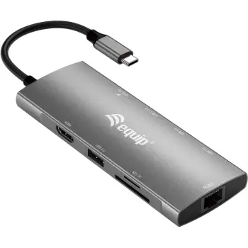 Adapter multifunksional USB-C 5-në-1 Equip, HDMI, USB 3.2 Gen1, 100W PD, alumini, zi/gri