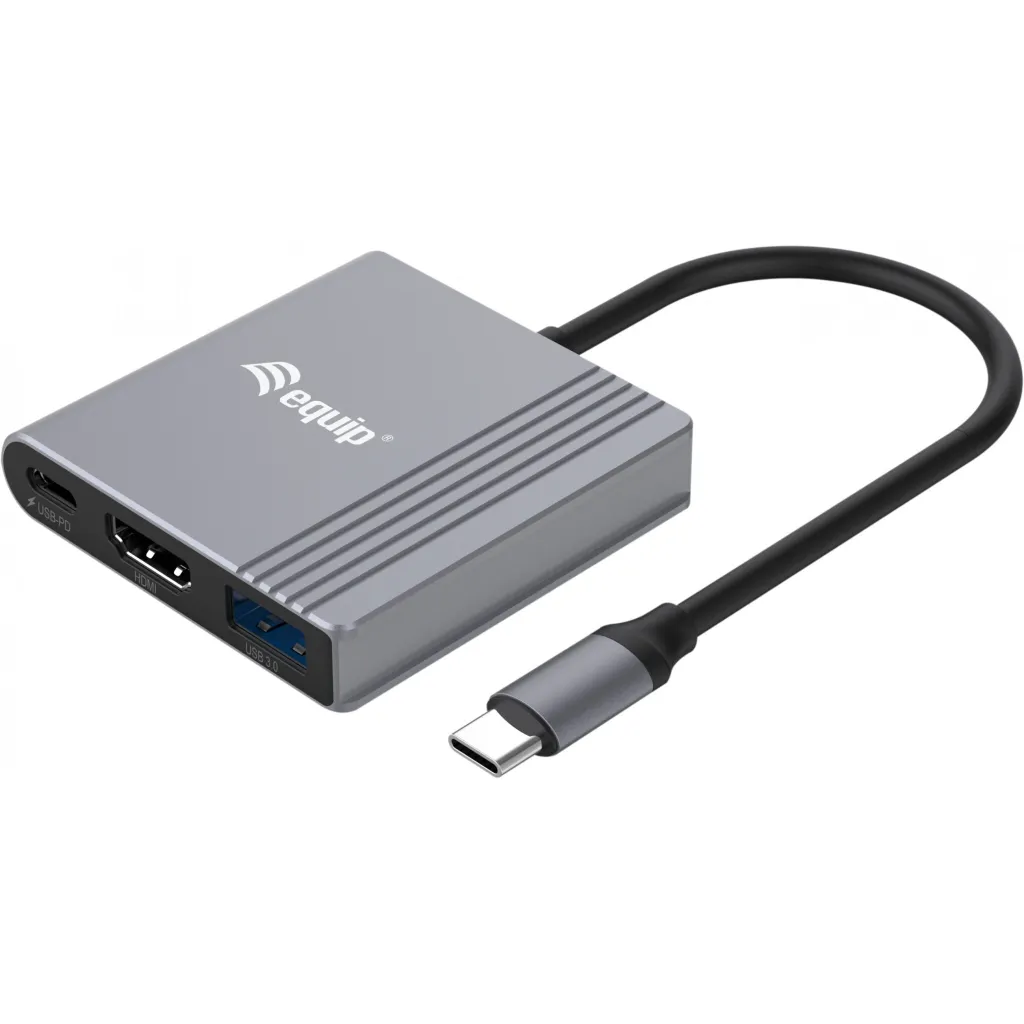 Adapter 3-n-1 USB-C në HDMI/USB-A/USB PD Equip, 3840x2160, i zi/gri - 1