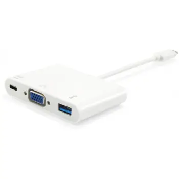 Adapter USB Type-C në VGA/USB-A/PD Equip, USB 3.2 Gen 1, e bardhë
