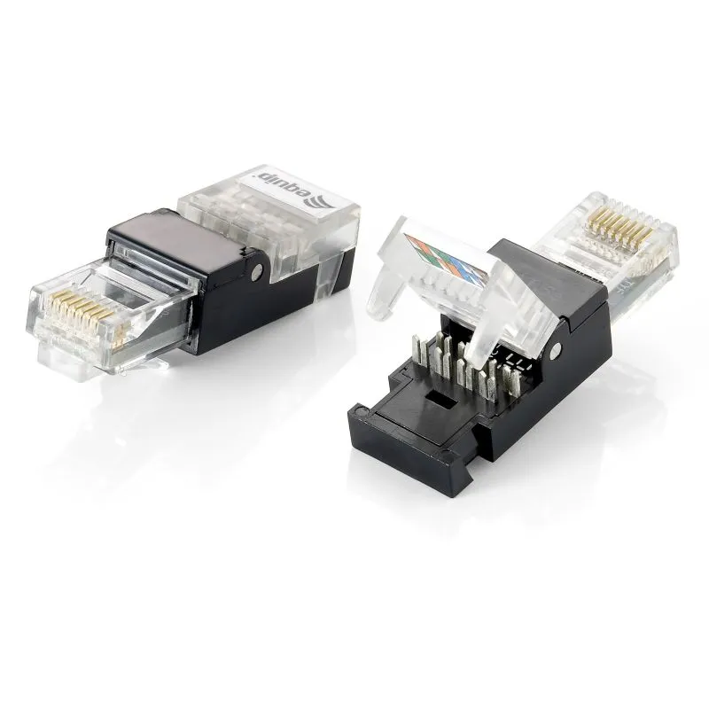 Plug rrjeti RJ-45, Equip, Cat5e, pa vegla, polikarbonat, zi/transparente - 1