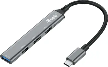 USB hub Equip 4 porte USB 3.2 Gen 1 Type-C, alumini, zi, argjendt, 0.15m