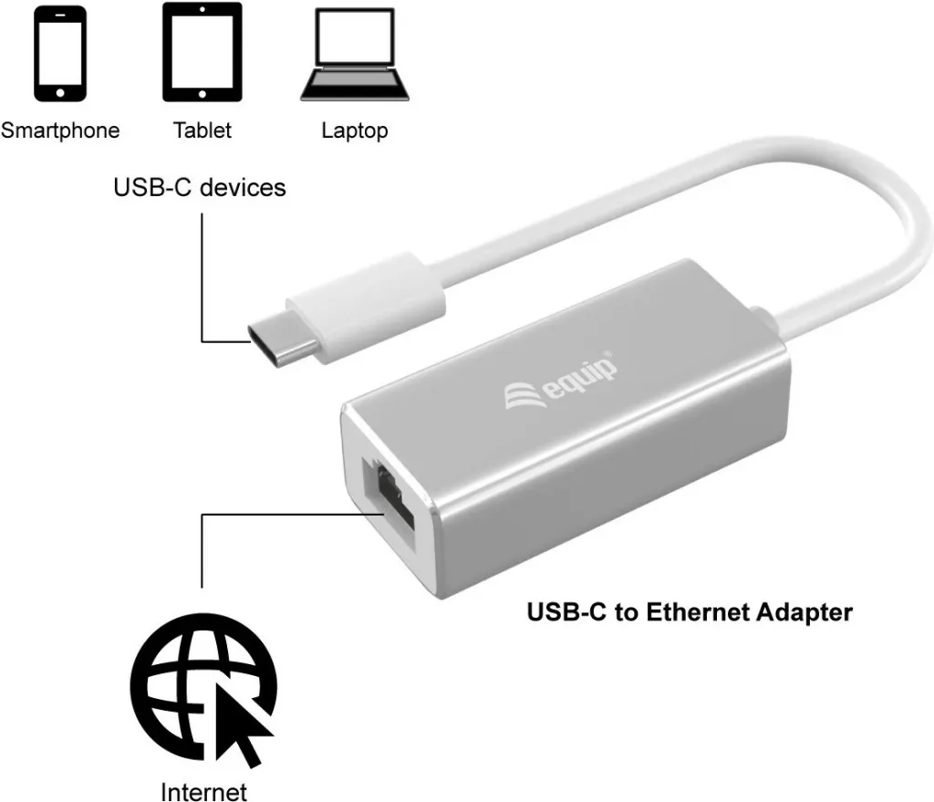 Adapter USB Type-C në RJ45 Gigabit, Equip, 1000 Mbit/s, argjendtë - 2