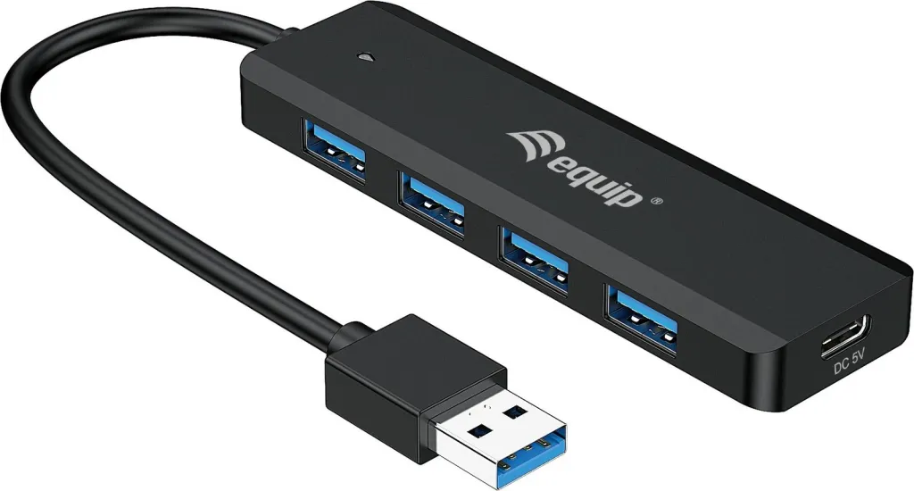 USB hub Equip 4-portë 3.2 me USB-C adapter, 5Gbps, e zezë - 1