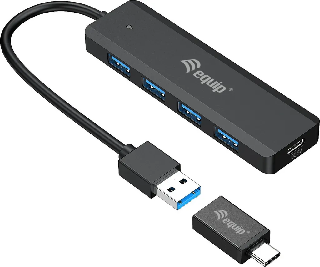 USB hub Equip 4-portë 3.2 me USB-C adapter, 5Gbps, e zezë - 2