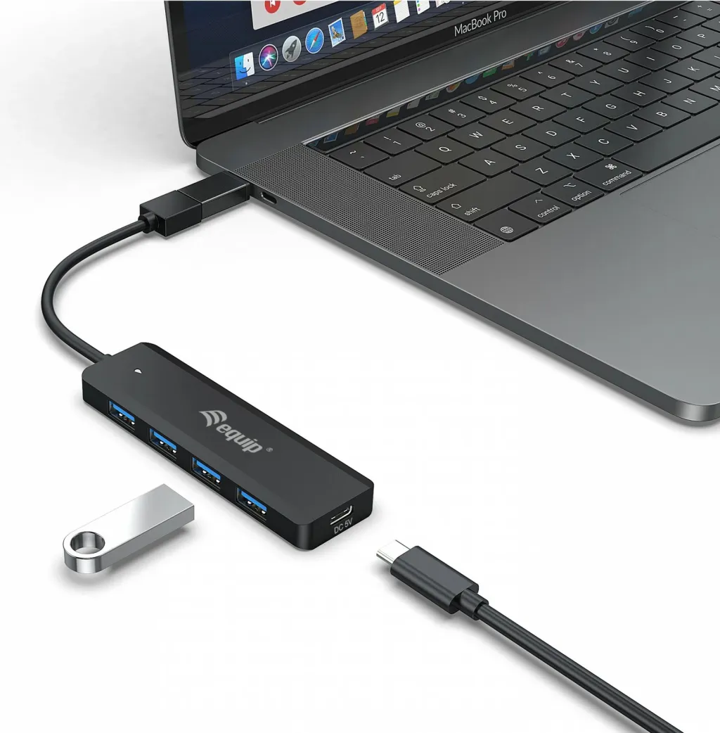 USB hub Equip 4-portë 3.2 me USB-C adapter, 5Gbps, e zezë - 3