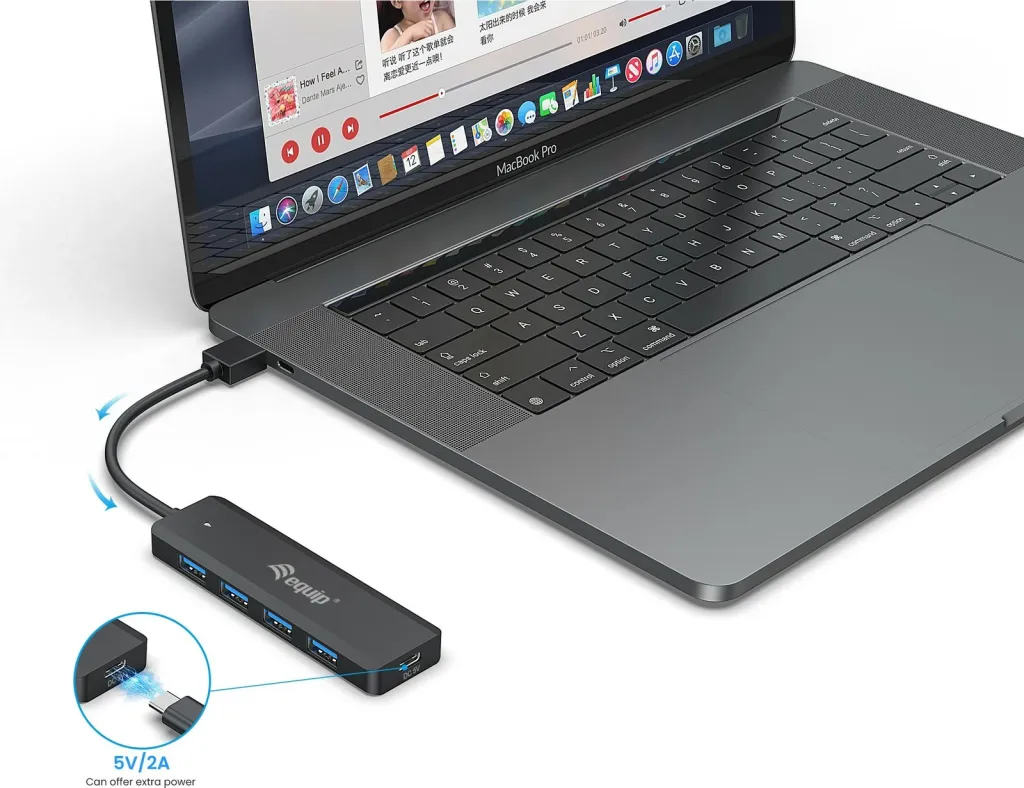 USB hub Equip 4-portë 3.2 me USB-C adapter, 5Gbps, e zezë - 4