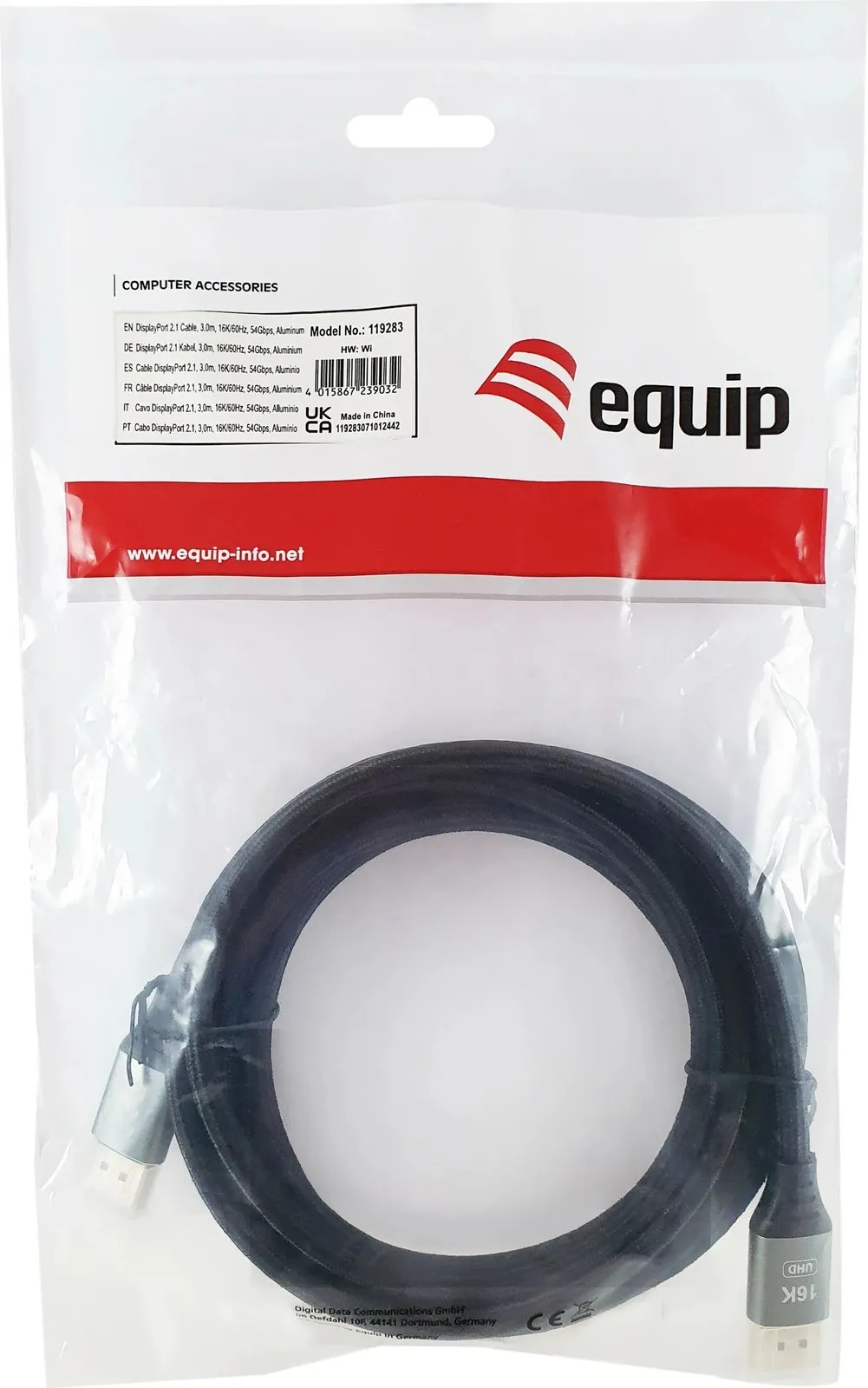 Kabllo DisplayPort Equip 2.1, 3m, 16K, 240Hz, argjendtë/zezë - 5