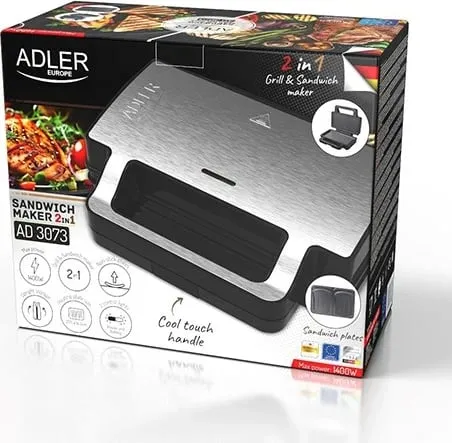 Toster për sanduiçe Adler AD 3073, Argjendtë - Zi - 9