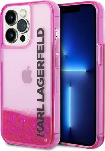 Mbulesë telefoni Karl Lagerfeld Glitter për iPhone 14 Pro Max, plastike, rozë me shkëlqim