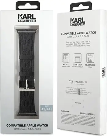 Rrip për Apple Watch Karl Lagerfeld Saffiano Monogram, 42/44/45/49mm, Argjendtë