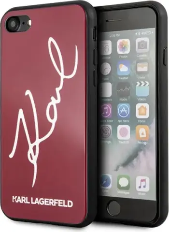 Mbështjellës Karl Lagerfeld KLHCI8DLKSRE për iPhone 7/8/SE 2020/SE 2022, i fortë, Signature Glitter, Kuq
