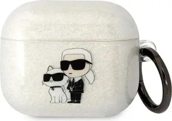 Mbulesë Karl Lagerfeld KLA3HNKCTGT për AirPods 3, Glitter transparente, me varëse Karl &amp; Choupette