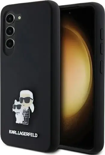Mbështjellës Karl Lagerfeld Silicone Karl&Choupette Metal Pin për Samsung Galaxy S24 Ultra, i zi