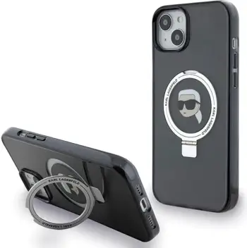 Mbështjellës Karl Lagerfeld Karl Head MagSafe për iPhone 15 Plus, i zi