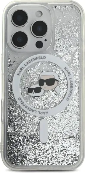 Mbështjellës Karl Lagerfeld Liquid Glitter Choupette Head MagSafe për iPhone 15 Pro Max, Transparent