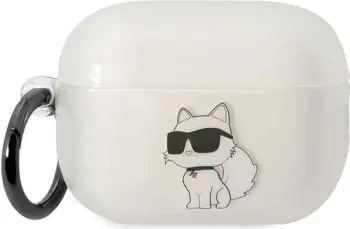 Mbështjellës Karl Lagerfeld Protective Case Choupette për AirPods Pro, gjenerata 1, transparent, i bardhë