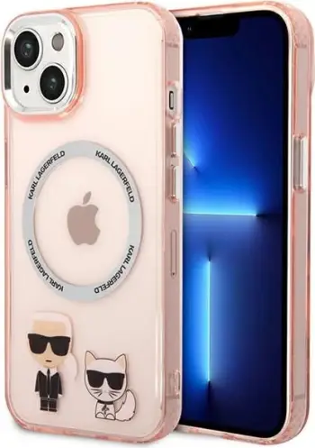 Mbulesë telefoni Karl Lagerfeld KLHMP14MSNIKBCP për iPhone 14 Plus, hardcase silikon, MagSafe, rozë