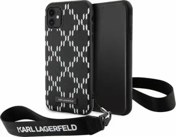 Mbulesë telefoni Karl Lagerfeld KLHCN61SAKLMBSK për iPhone 11 XR, hardcase, Monogram Losange Saffiano, e zezë