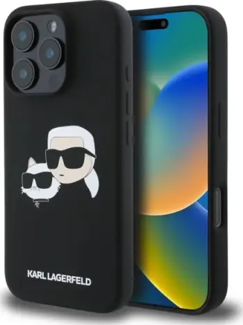 Mbështjellës Karl Lagerfeld Silicone Karl Head Print MagSafe për iPhone 16, i zi