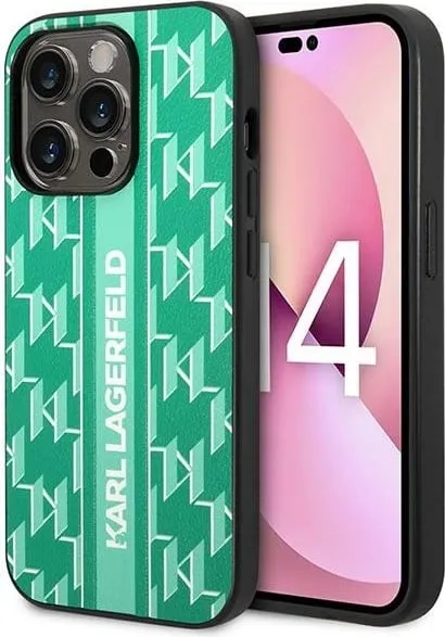 Mbështjellës Karl Lagerfeld Monogram Stripe për iPhone 14 Pro, Gjelbër - 1