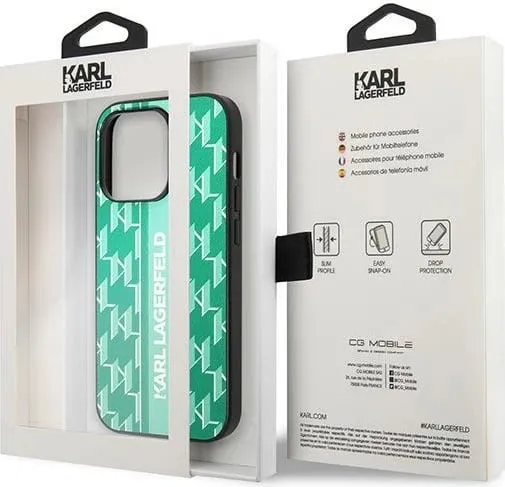 Mbështjellës Karl Lagerfeld Monogram Stripe për iPhone 14 Pro, Gjelbër - 3