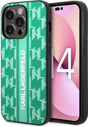 Mbështjellës Karl Lagerfeld Monogram Stripe për iPhone 14 Pro, Gjelbër