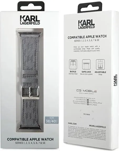 Rrip Apple Watch Karl Lagerfeld Saffiano Monogram, për 38/40/41mm, Argjend - 1