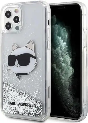 Mbështjellës Karl Lagerfeld Liquid Glitter Karl & Choupette për iPhone 13 Pro/13 6.1", argjendtë