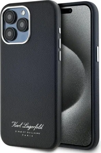 Mbështjellës Karl Lagerfeld Hotel RSG për iPhone 15 Pro, i zi