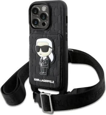 Futrollë Karl Lagerfeld KLBKP14LSAKLHP, për iPhone 14 Pro, tip bookcase, e zezë Saffiano Monogram