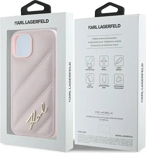 Mbështjellës Karl Lagerfeld Diagonal Quilted Script për iPhone 15 Plus / 14 Plus, rozë - 2