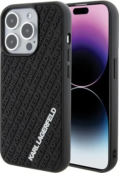 Mbështjellës Karl Lagerfeld 3D Rubber Multi Logo për iPhone 15 Pro, i zi - 1