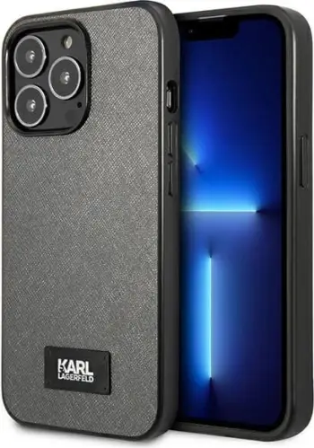 Mbështjellës Karl Lagerfeld Saffiano Plaque për iPhone 13 Pro Max 6.7", argjend