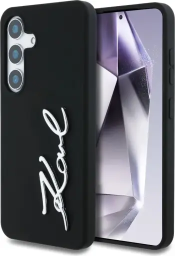 Mbështjellës Karl Lagerfeld Silicone Metal Signature Logo për Samsung Galaxy S25, i zi