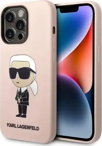 Mbajtëse telefoni Karl Lagerfeld KLHMP14LSNIKBCP, për iPhone 14 Pro, silikon, MagSafe, rozë