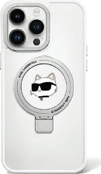 Mbështjellës Karl Lagerfeld KLHMP15SHMRSCHH për iPhone 15 6.1", me unazë Ring Stand, MagSafe, Bardhë