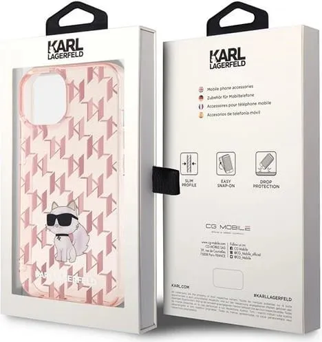 Mbështjellës Karl Lagerfeld Monogram Choupette për iPhone 15, Rozë - 2