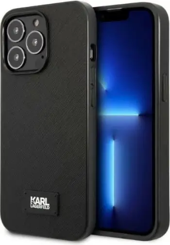 Mbështjellës Karl Lagerfeld Saffiano Plaque për iPhone 13 Pro / 13 6.1", argjendtë