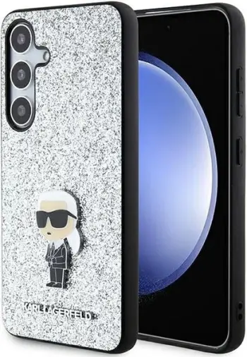 Mbështjellës Karl Lagerfeld Fixed Glitter Ikonik Logo Metal Pin për Samsung Galaxy S24, i zi