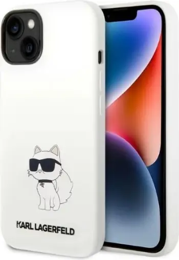 Mbështjellës telefoni Karl Lagerfeld KLHMP14MSNCHBCH për iPhone 14 Plus, silikon, MagSafe, i bardhë